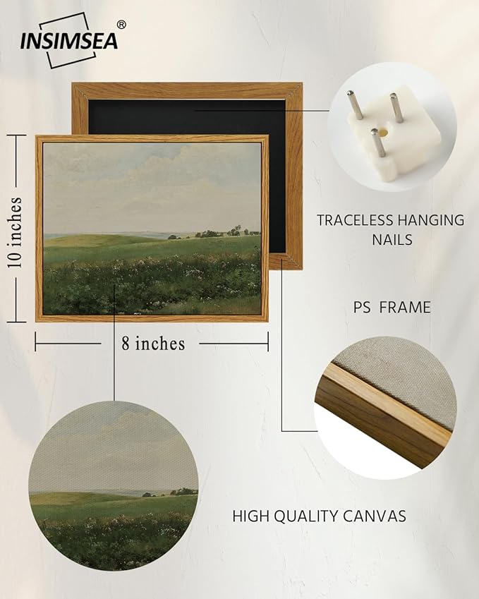 InSimSea Framed Canvas Wall Art Prints, Vintage Grassland Art Painting, Landscape Decor for Living Room Bedroom Hallway Shelf, Country Rustic Nature Decor, 8"x10"