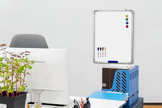Whiteboard Set - Dry Erase Board 18 x 24 in with 1 Magnetic Dry Eraser, 4 Drywipe Markers and 4 Magnets - Small White Hanging Message Scoreboard for Home Office School (18x24 in)