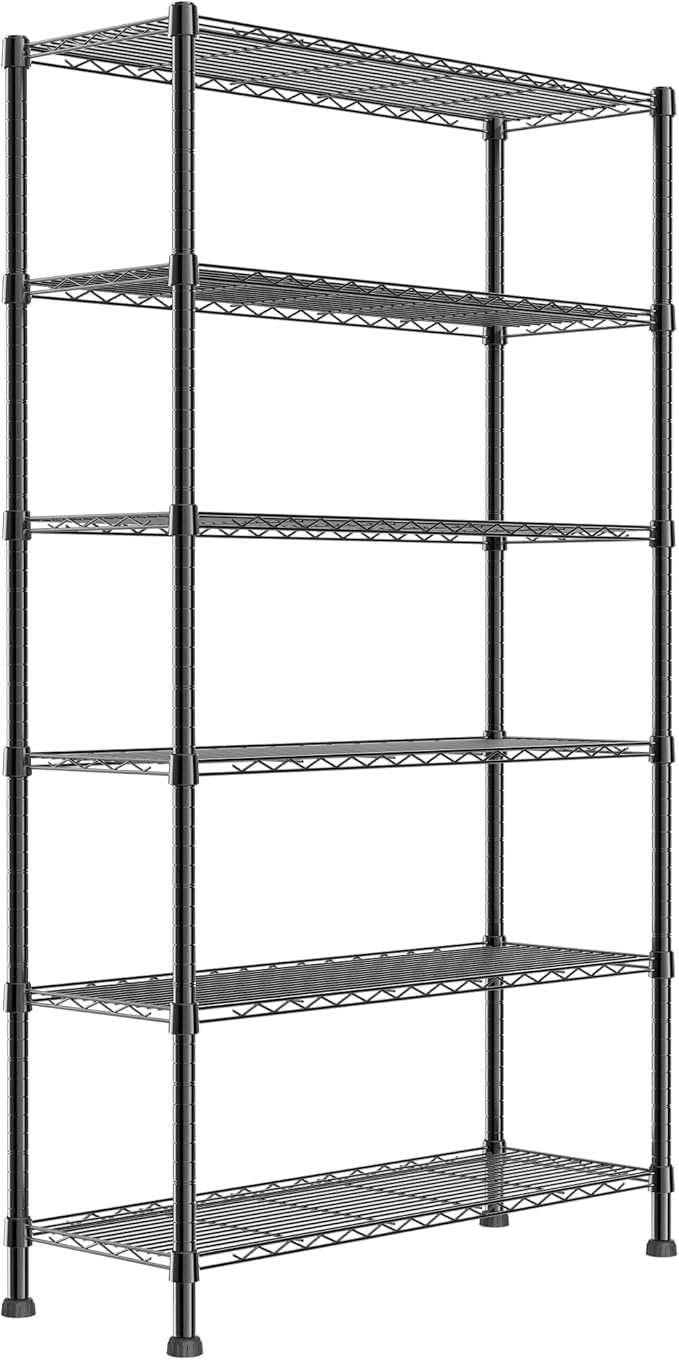 REGILLER 6-Wire Shelving Metal Storage Rack Adjustable Shelves,Standing Storage Shelf Units for Laundry Bathroom Kitchen Pantry Closet(Black,14.1" D x 36.1" W x 72" H)