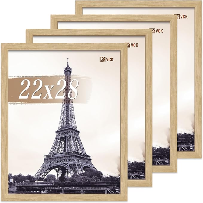 VCK 22x28 Poster Frame Set of 4 - Oak, Gallery-Quality Wood Picture Frames, 1.1-Inch Wide Border, Polished Plexiglass, Vertical or Horizontal Wall Display for Photo/Art/Prints, Natural Oak