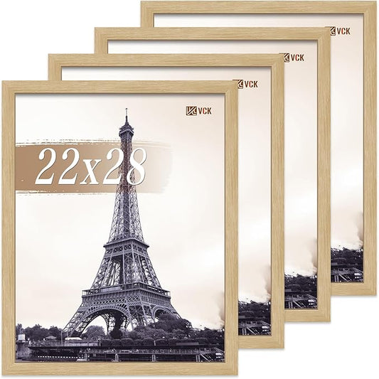 VCK 22x28 Poster Frame Set of 4 - Oak, Gallery-Quality Wood Picture Frames, 1.1-Inch Wide Border, Polished Plexiglass, Vertical or Horizontal Wall Display for Photo/Art/Prints, Natural Oak