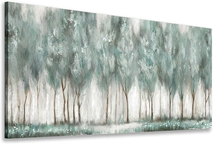 NINEASO Abstract Forest Canvas Wall Art - Grey Teal Foggy Trees Pictures Abstract Misty Woods Wall Decor Modern Botanical Painting Print Artwork for Living Room Bedroom Home Office Decor 20" x 40"