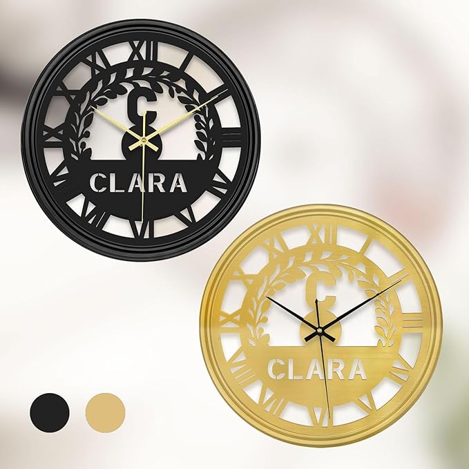 Personalized Name Round Wall Clock, Custom Libra Iron Art Clock with 7 Color Changing, Hanging Decor for Bedroom, Living Room, Home, Office, Housewarming Gift