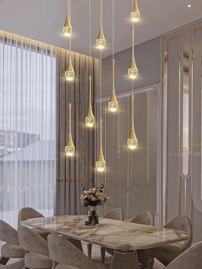 Rectangular Chandeliers for Entryway Gold Dining Room Lights Fixture Raindrop Crystal Chandelier for Staircase Hallway Foyer