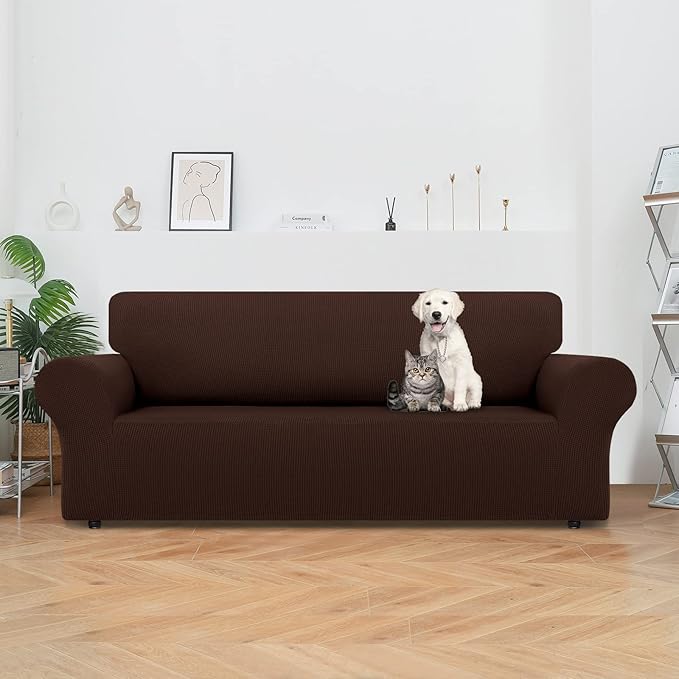LURKA Stretch Oversized Sofa Slipcovers 1 Piece Couch Covers for 3 Cushion Couch Sofa Furniture Protector Full Sofa Covers with Elastic Bottom for Kids and Pet (X-Large, Chocolate)
