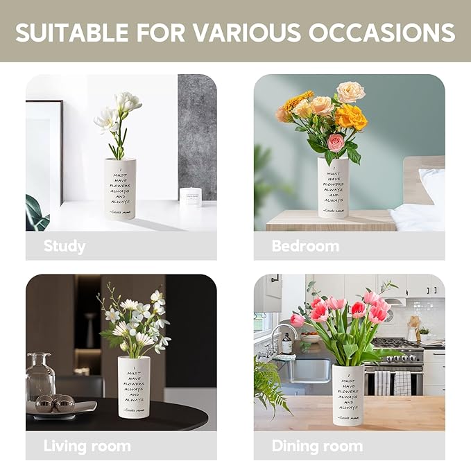 Ceramic Vase 8.27 Inches H, Flower Vase for Home Decor I Must Have Flowers Always and Always White Vase for Bohemian Decor, Pampas Vase