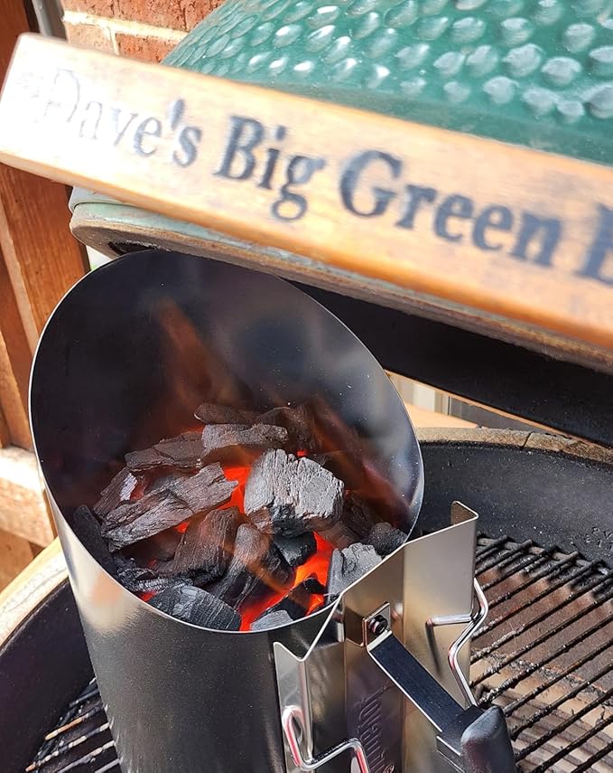 Charcoal Chimney Starter Double Enameled Chimney Starter Charcoal Chimney with Heat Shield & Wood Handle Great Heat Insulation Coal Starter for Grill Easy Grip Charcoal Starter, Black