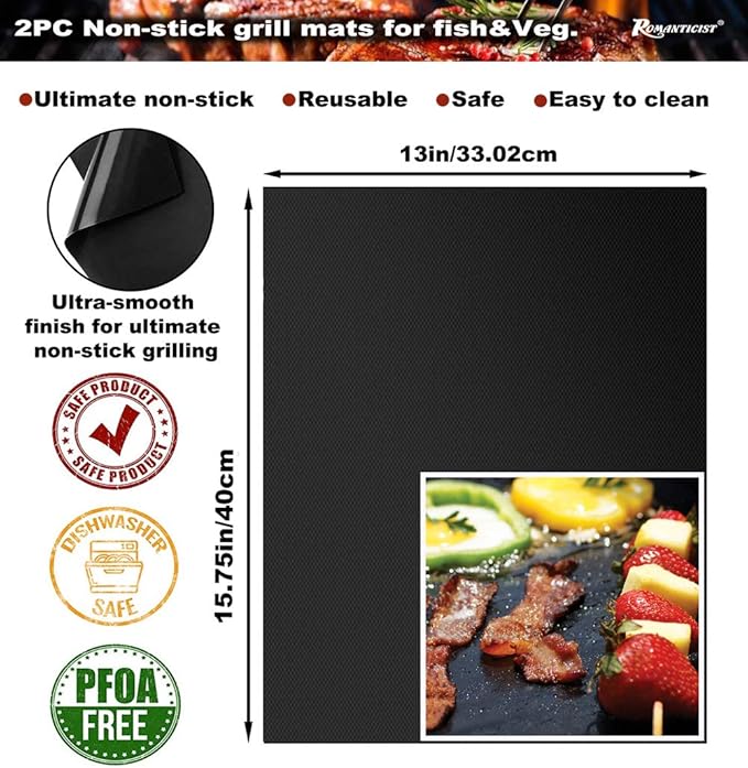 ROMANTICIST 23pcs Must-Have BBQ Grill Accessories Set with Thermometer in Case - Stainless Steel Barbecue Tool Set with 2 Grill Mats for Backyard Outdoor Camping - Father's Day Best Barbecue Gift