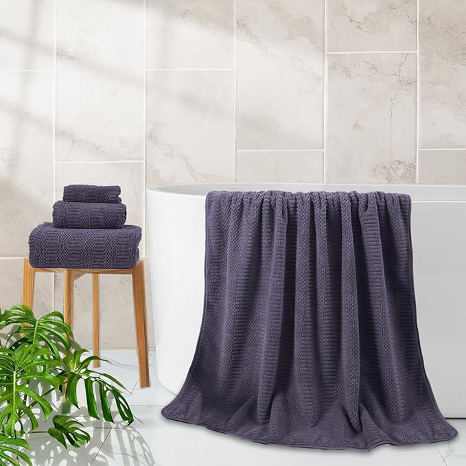 4 Piece Oversized Bath Towels Set 35x70 Inches, Purple Extra Large Soft Bath Sheet Chair Towels 600 GSM Highly Absorbent Quick Dry Towels Set for Bathroom Hotel Spa…