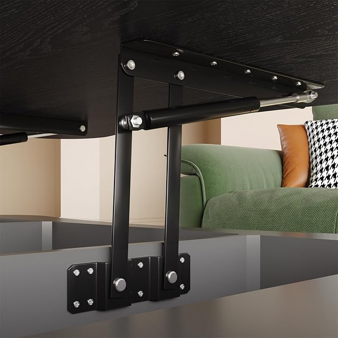 42.5'' Modern Lift Top Coffee Table for Living Room, Solid Wood Center Table, Fluted Panel Design, Storage Compartments, 42.5x27.2 Inch Surface, Hydraulic Lift Mechanism, Easy Assembly (Black)