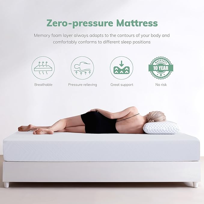 EGO 8 Inch Twin Memory Foam Mattress - Green Tea & Cooling Gel, Medium Firm, CertiPUR-US Certified, for Kids & Bunk Beds, 38"x75", White