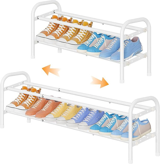 Shoe Rack 2 Tier,41.53'' Adjustable Metal Shoe Organizer for Closet, Bedroom, Entryway,Holds Up to 12 Pairs Shoes,Expandable,White