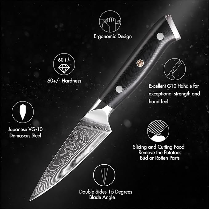 Professional Paring Knife 3.5 Inch - Classic Damascus Japanese VG-10 Steel Fruit Knife
