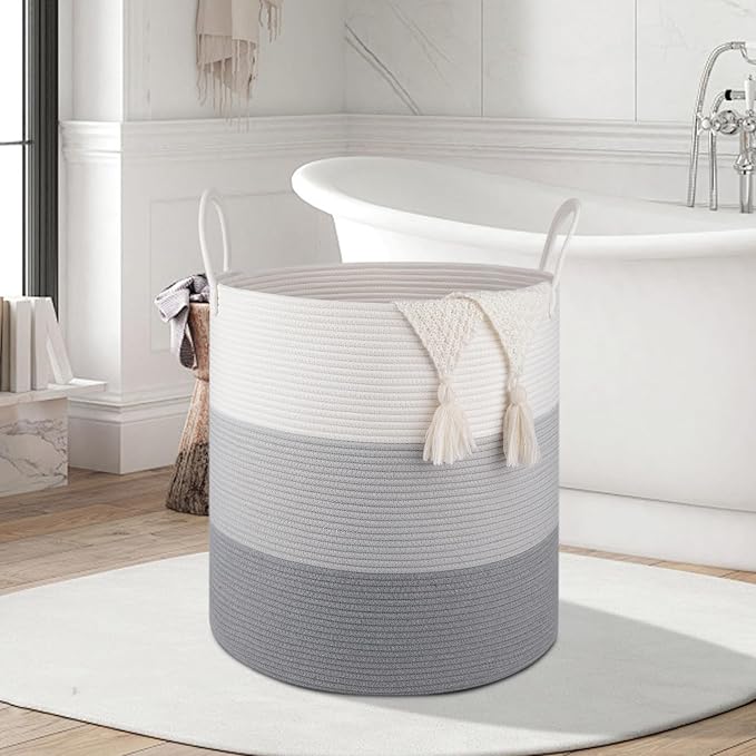 OIAHOMY 100L Laundry Hamper, Dirty Clothes Hamper for Bedroom, Collapsible Laundry Basket, Large Blanket Basket, Nursery Hamper with Handle, Blanket Storage for Living Room-18.5x21inches-Gradient Grey