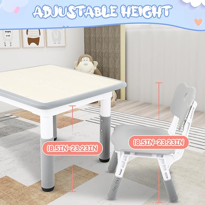 FAHKNS Toddler Table and Chair Set, Height Adjustable Kids Table and 2 Chairs, Graffiti Desk, Multi-Function Tables for Kindergarten, Living Room, Kid's Room