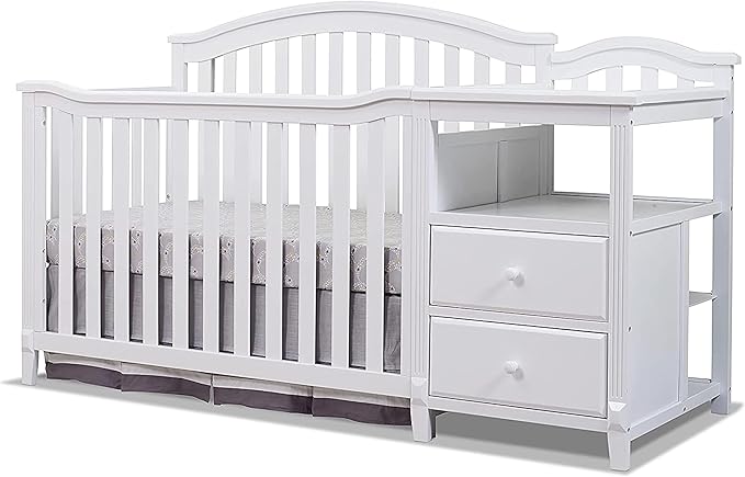 SORELLE FURNITURE Berkley Crib and Changer with Slat Panel Back Classic -in- Convertible Diaper Changing Table Non-Toxic Finish Wooden Baby Bed Toddler Childs Daybed Full-Size Nursery - White