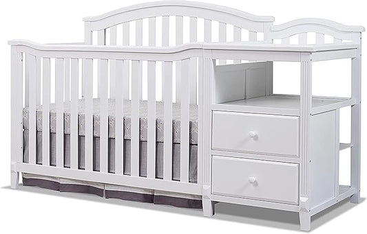 SORELLE FURNITURE Berkley Crib and Changer with Slat Panel Back Classic -in- Convertible Diaper Changing Table Non-Toxic Finish Wooden Baby Bed Toddler Childs Daybed Full-Size Nursery - White