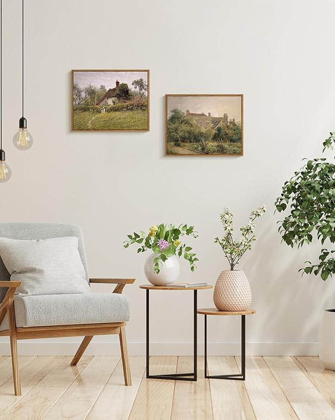 InSimSea Framed Canvas Wall Art Vintage Decor, Landscape Wall Art Prints, Old Cottages Countryside Landscape Wall Art, Rustic Farmhouse Wall Decor for Bedroom Living Room, 11"x14"