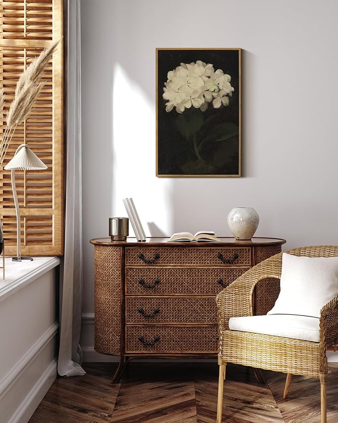 InSimSea Framed Wall Art - Large Canvas Prints for Living Room, Bedroom, Bathroom, Kitchen & Office Decor - White Hydrangea Oil Painting - 16x24in