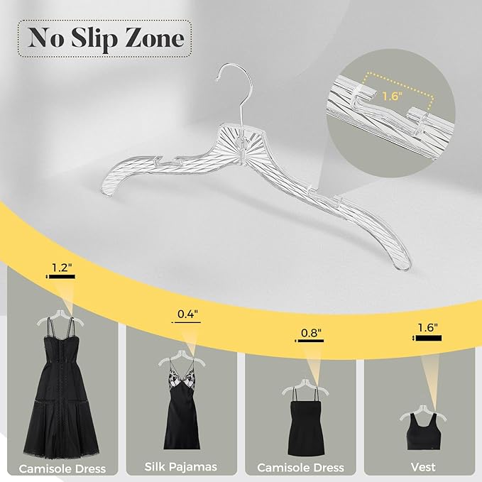 HOUSE DAY Clear Plastic Hangers 12 Pack, Durable Crystal Hangers for Clothes, Light Weight Plastic Dress Hanger for Women, Versatile 16.7‘’ Hanger for Closet and Retail Use, with 360° Swivel Hook