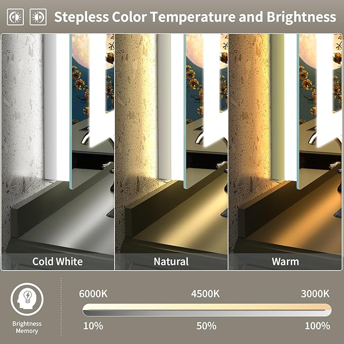 LED Mirror for Bathroom, 55x30 Inch Backlit + Front Lighted Bathroom Vanity Mirror with Lights, Double Light Strips, 3 Colors, Shatter-Proof, Anti-Fog and Brightness Memory