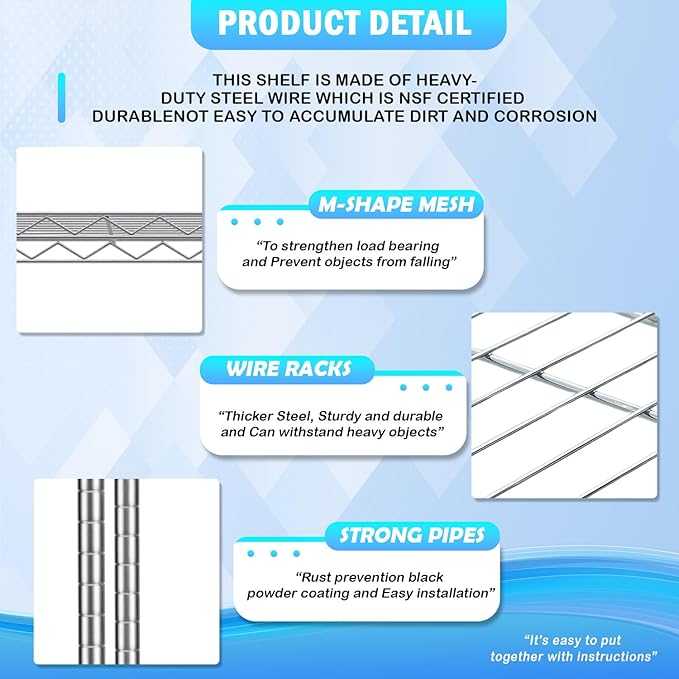 PayLessHere 14" D x 30" W x 60" H Shelves Storage Shelves Shelving NSF Certified 5 Tier Adjustable Shelf with Sliding Wheels Versatile Storage Solution Effortless Assembly and Mobility, Chrome