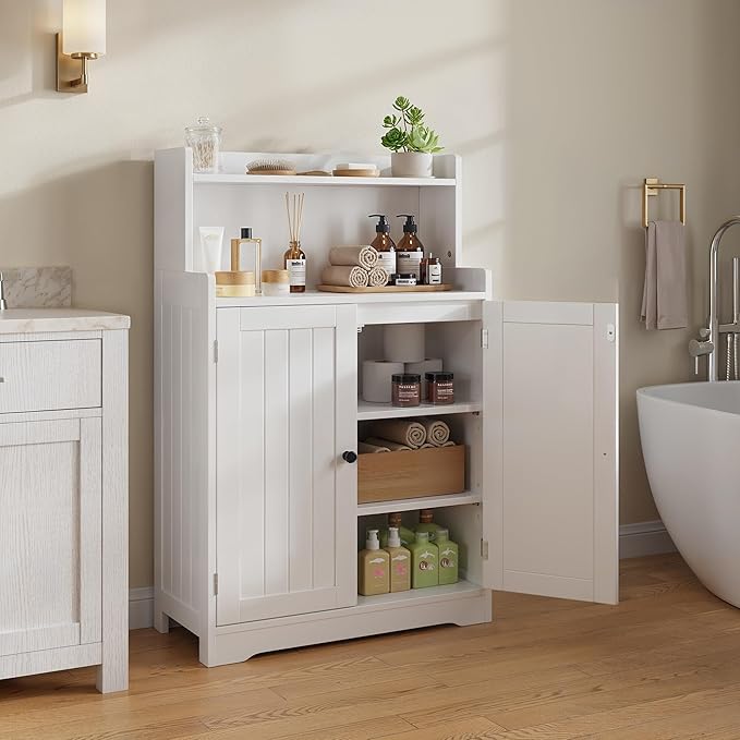 Gizoon 40" H Bathroom Storage Cabinet, Freestanding Organizer with 2 Doors, 2 Adjustable Shelves, Floor Pantry Cabinet for Dining Room, Kitchen, Living Room, Hallway, White