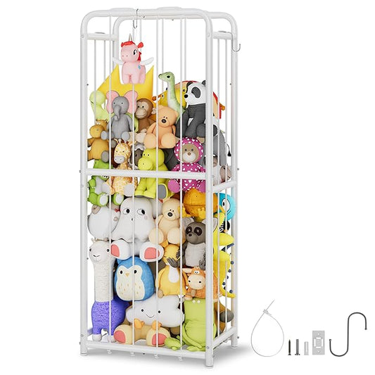 GRANNY SAYS Stuffed Animal Storage Tube, Large Stuffed Animal Holder with Elastic Band and Hooks, Metal Stuff Animal Organizer for Plushies Storage, Kids Toy Storage Organizer for Bedroom Playroom