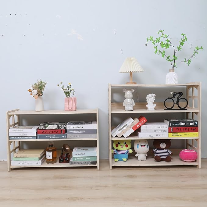 Montessori Bookshelf Toy Shelf Kids Storage Organizer for Toys Book Shelves for Kids Room Sturdy and Safe Toddler Wood Classroom Childrens Bookcases(4Tier)