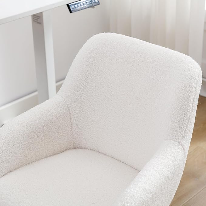 DUOMAY Kids Desk Chair, Faux Fur Upholstered Computer Chair for Boys and Girls, Cute Study Swivel Height Adjustable Arm Chair for Child, White