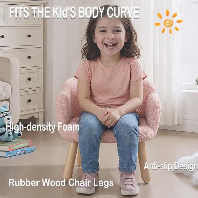 Pink Toddler Chairs, Kid Armchair, Toddler Chairs Ages 1-4, Shepra Kids Chair for Children, Wooden Kids Chair, Kid Room Reading Chairs for Playroom/Living Room/Nursery, Pink