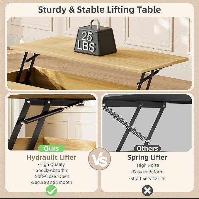 31.5'' Lift Top Coffee Table with Storage, Square Coffee Table for Living Room with Hidden Storage, Foldable Table with Embossed Texture, Dining Table for Coffee, Office, Dining, Natural