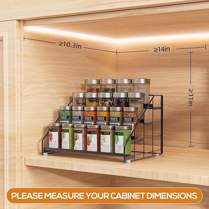 4 Tiered Spice Rack Organizer, 2 Pack Spice Rack Organizer for Cabinet, Tiered Adjustable Spice Shelf for Kitchen Countertop Pantry Organization (Carbon Black)