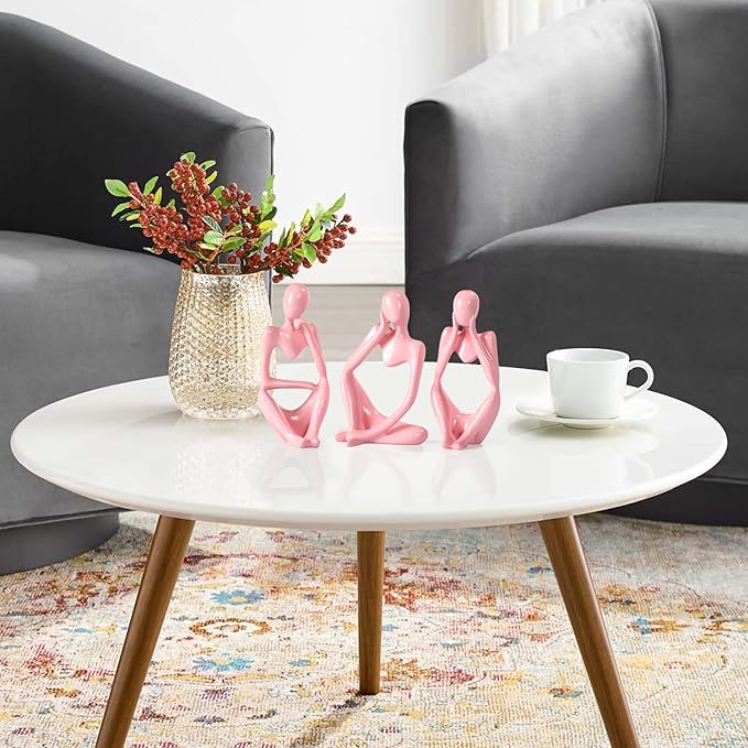 Thinker Statue Gold Decor Abstract Art Sculpture, Golden Resin Collectible Figurines for Home Living Room Office Shelf Decoration,Great Gifts Ideas (Pink)