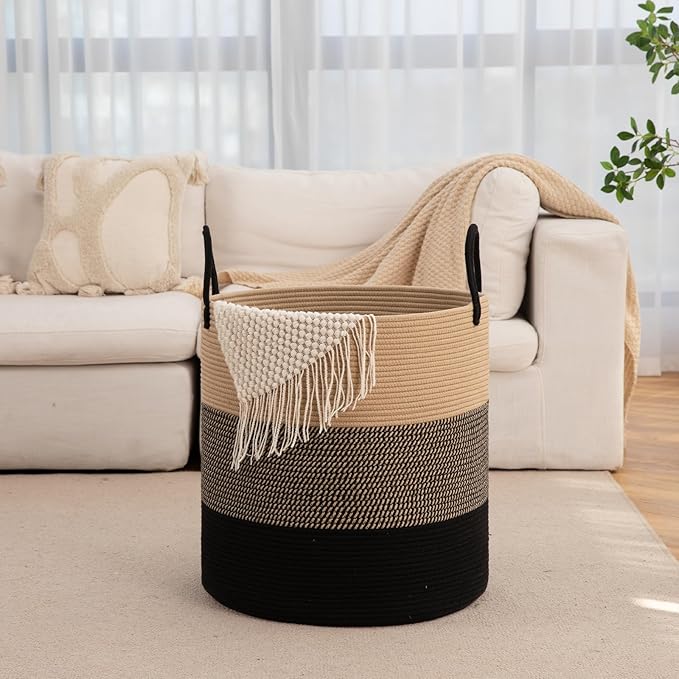 OIAHOMY 100L Laundry Hamper, Dirty Clothes Hamper for Bedroom, Collapsible Laundry Basket, Large Blanket Basket, Nursery Hamper with Handle, Blanket Storage for Living Room-18.5x21inches-Yellow&Black