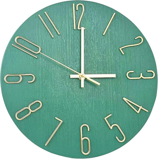 Faupugh 12 inch Silent Wall Clock, Battery Powered Wall Clock, Suitable for Home, Office, School, Kitchen, Bedroom, Living Room (Grass Green)