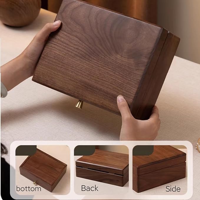 Bescott 2 Layer Solid Black Walnut Wooden Jewelry Box for Women Wood Vintage Organizer for Men Earrings Rings Necklaces Bracelet Watch Storage Mother's Day Gift