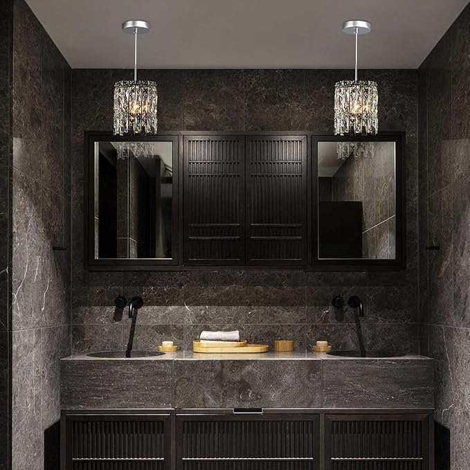 Modern K9 Crystal Pendant Lights Kitchen Island, Chrome Chandeliers for Dining Room Light Fixtures Over Table,Hanging Lighting for Kitchen Island Entryway Bathroom BedHead Chandelier