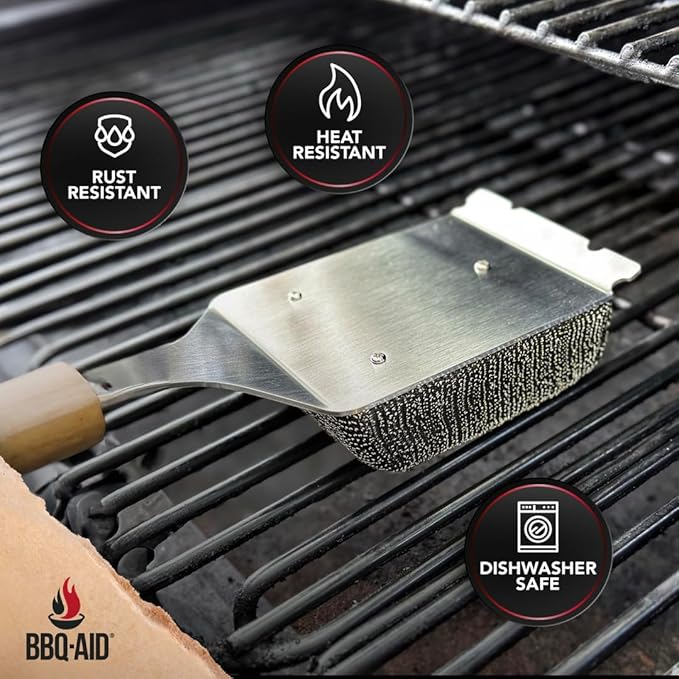 BBQ-AID 2-Pack Bristle Free Grill Brush Replacement Heads, Grill Cleaning Bristle Free Brush - for 2025 Model Brush and Scraper. Stainless Steel Poly Mesh Blend - No Scratch Cleaning for Any Grill