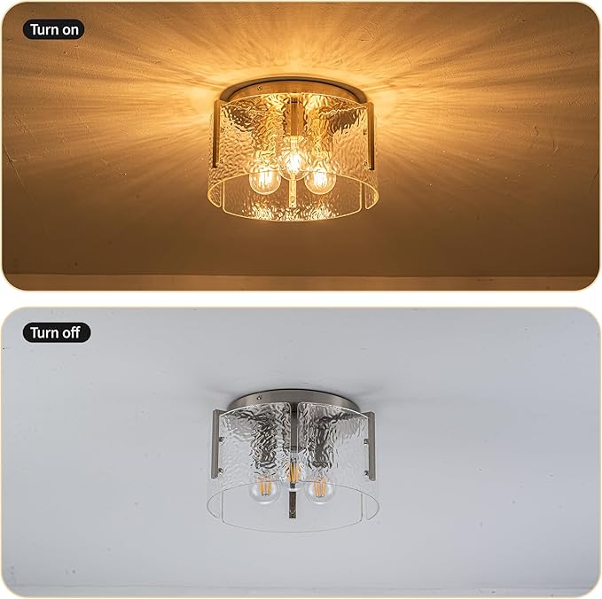 MAYNA Modern Nickel Semi Flush Mount Ceiling Light Fixture, 3-Light Glass Ceiling Light, Hallway Light Fixtures Ceiling Mount for Kitchen Entryway Bedroom Laundry Room