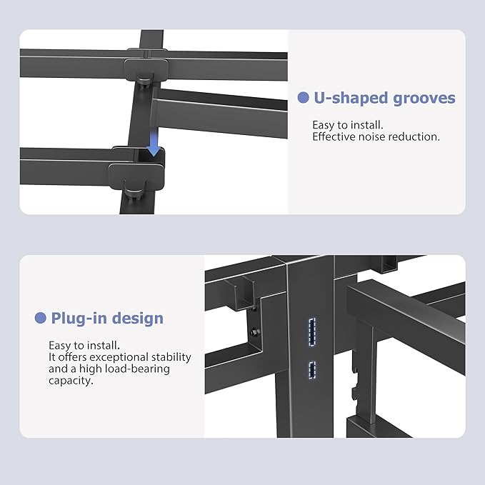 NKZ 24 Inch Full Size Bed Frame, Metal Bed Frame & Box Spring 2 in 1 Platform with Round Corner Legs, 4000Lbs Heavy Duty Metal Frame, Mattress Slide Stopper, Headboard Hole, Noise-Free, Easy Assembly