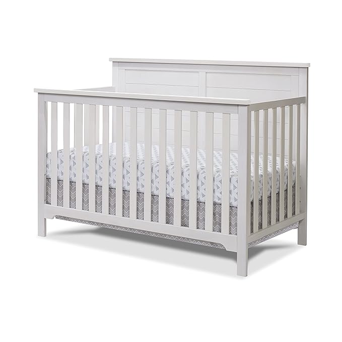 Sorelle Furniture Farmhouse 3-Piece Nursery Set with 4-in-1 Convertible Crib, 4-Drawer Dresser, and Changing Table with Shelves, Baby Furniture Made of Wood, Non-Toxic Finish-Weathered White