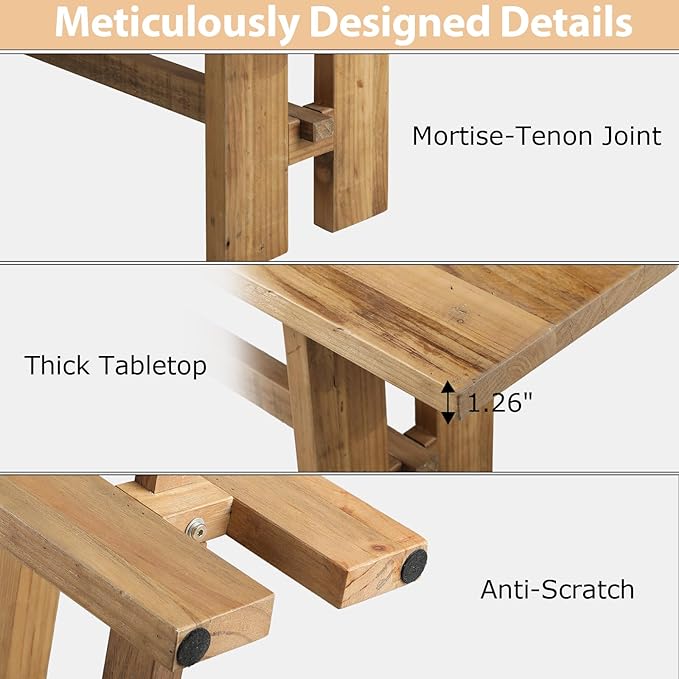 Reclaimed Solid Wood Bench, 55" Farmhouse Entryway Bench for Hallway, Kitchen, Dining, Bedroom, Narrow Indoor Bench with Rustic Charm