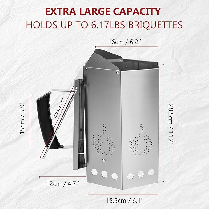 onlyfire Stainless Steel Charcoal Chimney Starter BBQ Chimney Starter for Charcoal Grill and Barbecues, Fire Starter for Outdoor Cooking, Sturdy and Easy to Use BBQ Grill Tool Grilling Accessories