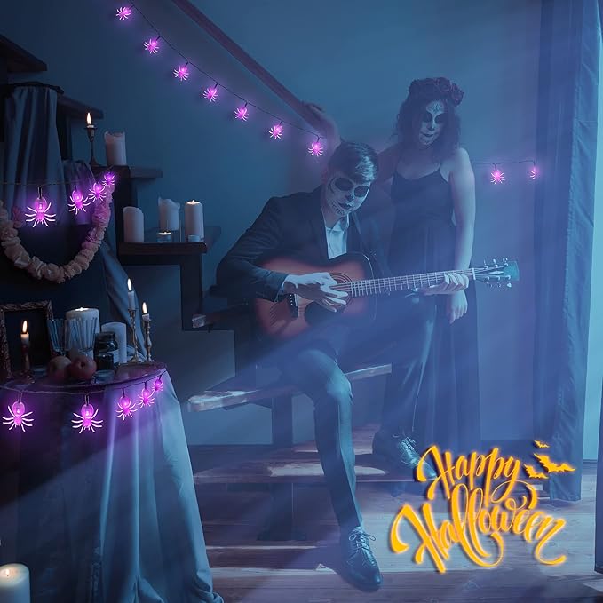 Oopswow Halloween Decor Spider String Lights, Solar String Light,2PACK 20ft 30 LED Outdoor Decorative Lights for Patio, Garden, Gate, Yard, Halloween Christmas Decoration (2Pack,Spider)