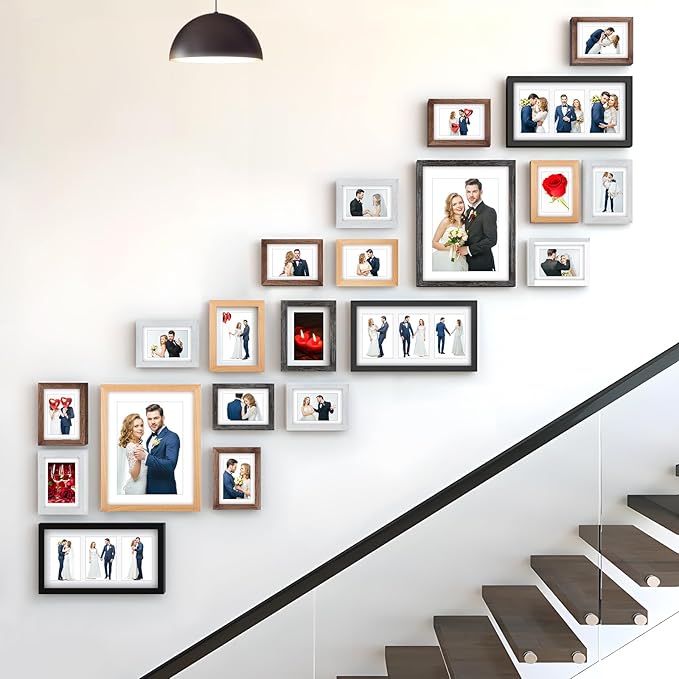 RPJC 5x7 inch Picture Frame Made of Solid Wood and High Definition Glass Display Pictures 4x6 with Mat or 5x7 Without Mat for Wall Mounting Photo Frame Driftwood Finish