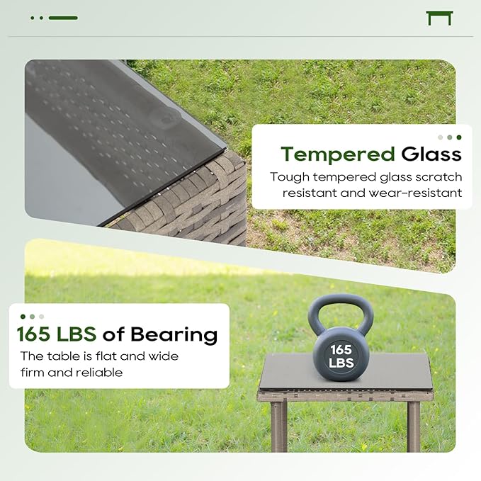 FDW | 3-Piece Patio Furniture Set | Gray & Khaki | Outdoor Wicker Furniture with Coffee Table | Modern Rattan Chairs Conversation Set | Outdoor Seating | Weather-Resistant | for Porch, Garden, Lawn