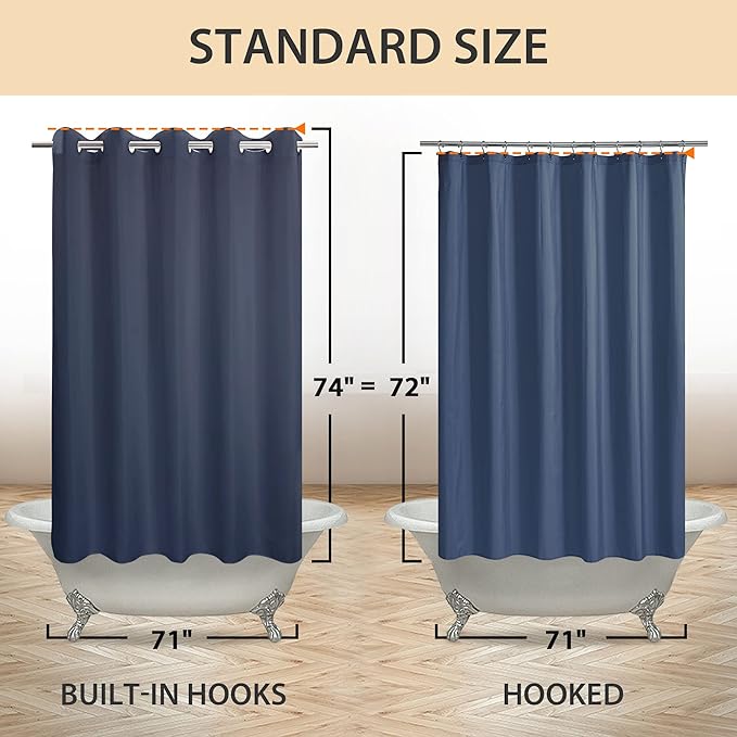 River Dream No Hook Hotel Cloth Navy Blue Shower Curtain Soft Microfiber & Waterproof - Fabric Shower Curtain or Liner Washable, Navy Blue, 71x74