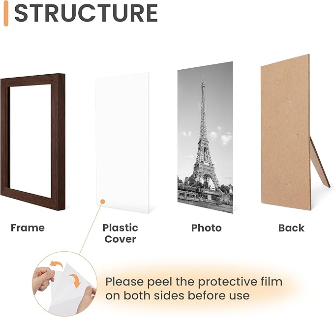 upsimples 10 Pack Picture Frames Collage Wall Decor for Mounting or Tabletop Display, Photo Gallery Frame Set for Family, Multi Sizes Including 8x10, 5x7, 4x6, Brown