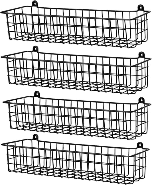 Spice Rack Organizer Wall Mount, 4 Pack Black Seasoning Rack Wire Storage Baskets for Wall or Cabinet Door in Kitchen and RV